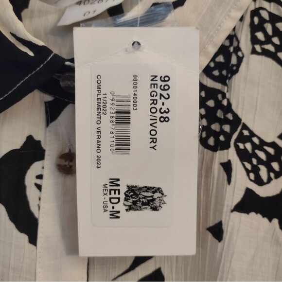 Cklass Fashionline Black Ivory Floral Long Sleeve Blouse Size Medium - Picture 13 of 13